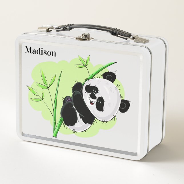 Niedliche Pandas individuelle Name Lunch Box (Vorderseite)