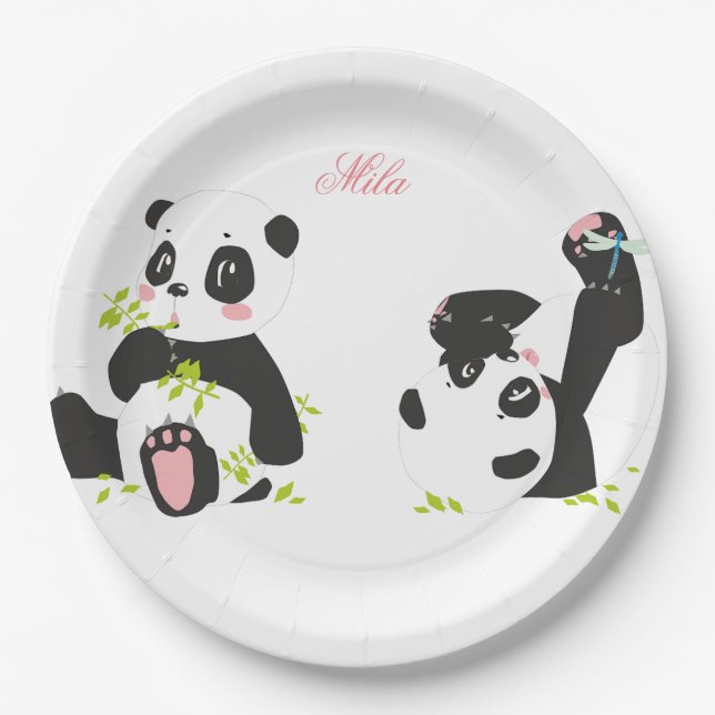 Niedliche Pandas Pappteller (Vorderseite)