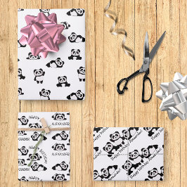 Niedliche Pandas Schwarz-Weiß-Muster Personalisier Geschenkpapier Set