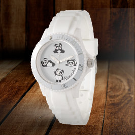 Niedliche Pandas Schwarz/Weiß Personalisiert Armbanduhr