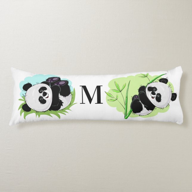 Niedliche Pandas-Sitzkissen auf Monogramm Seitenschläferkissen (Vorderseite)