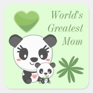 Niedliche Pandas und die größte Mama der Welt Quadratischer Aufkleber