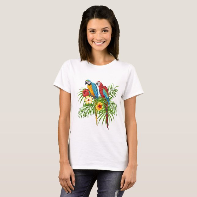 niedliche Papageien auf Zweig T-Shirt (Vorne ganz)