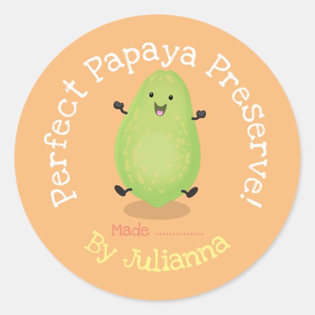 Niedliche Papaya bewahrt Cartoon-Illustrationszeic Runder Aufkleber (Vorderseite)