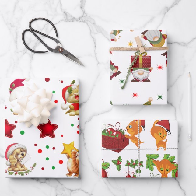 Niedliche Papierblätter für Haustiere, Kätzchen un Geschenkpapier Set (Vorderseite)