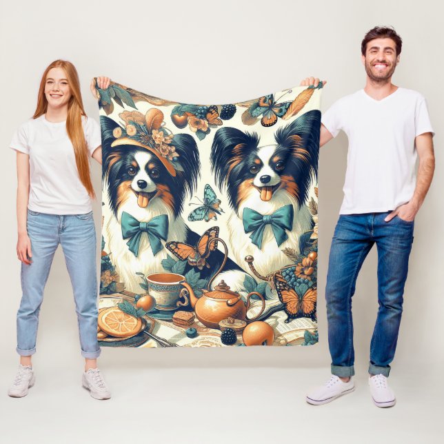 Niedliche Papillon Dog Illustration Fleecedecke (Beispiel)