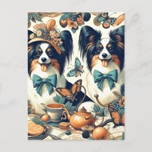 Niedliche Papillon Dog Illustration Postkarte (Vorderseite)