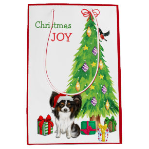 Niedliche Papillon Dog Weihnachtsmannmütze und We Mittlere Geschenktüte
