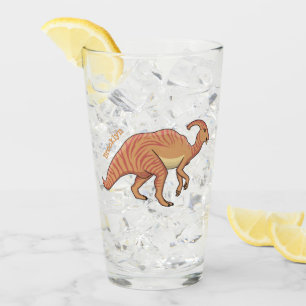 Niedliche Parasaurolophus-Dinosaurier-Cartoon-Abbi Glas