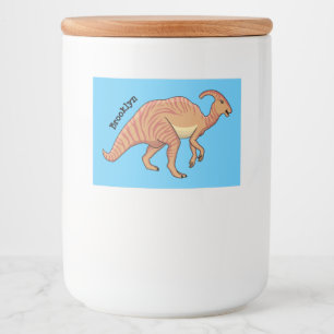 Niedliche Parasaurolophus-Dinosaurier-Cartoon-Abbi Lebensmitteletikett