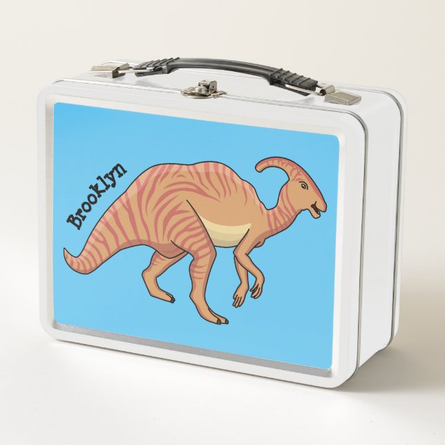 Niedliche Parasaurolophus-Dinosaurier-Cartoon-Abbi Metall Brotdose (Vorderseite)