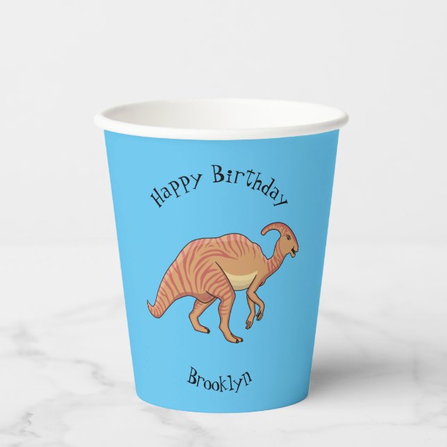 Niedliche Parasaurolophus-Dinosaurier-Cartoon-Abbi Pappbecher (Vorderseite)
