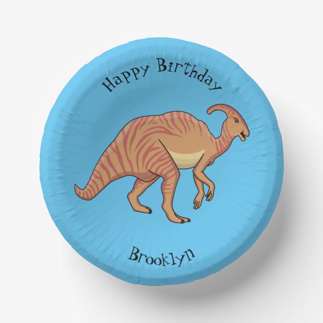 Niedliche Parasaurolophus-Dinosaurier-Cartoon-Abbi Pappteller (Vorderseite)