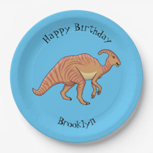 Niedliche Parasaurolophus-Dinosaurier-Cartoon-Abbi Pappteller