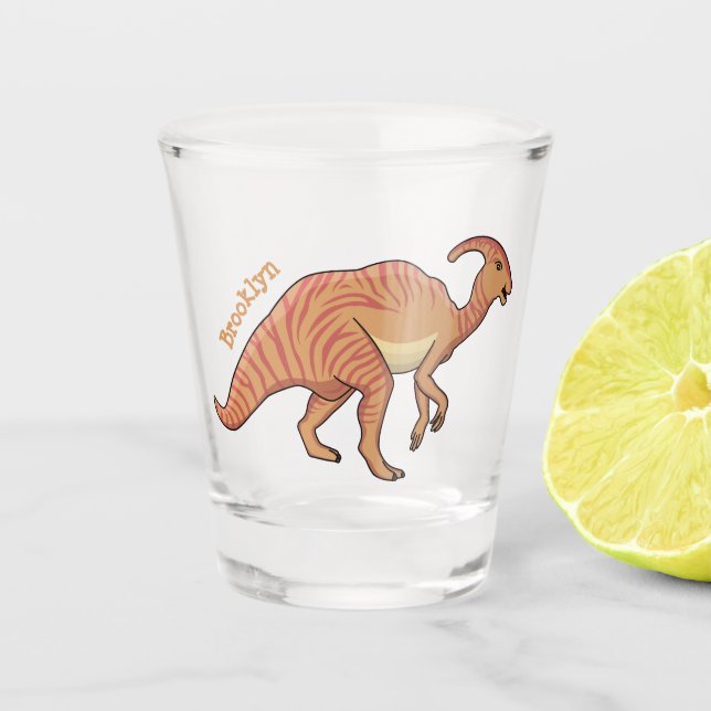 Niedliche Parasaurolophus-Dinosaurier-Cartoon-Abbi Schnapsglas (Vorderseite)