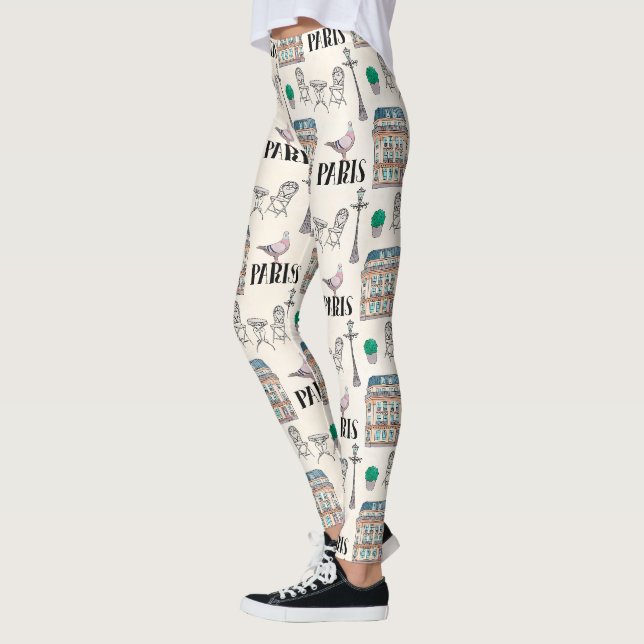 Niedliche Pariser Straße | Wasserfarbe |Sehenswürd Leggings (Links)