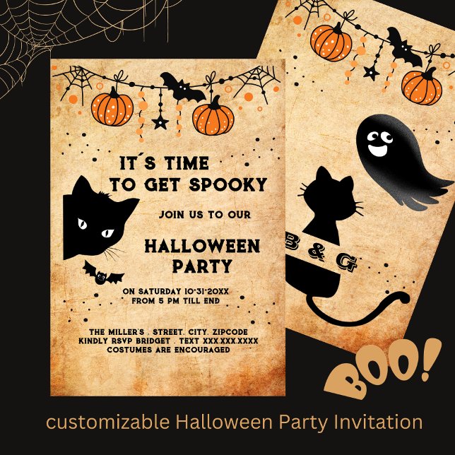 niedliche Party Einladung (cute customizable Halloween Party Invitation Hobinishop)
