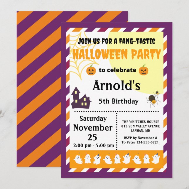 Niedliche Party Einladung Halloween Kindergeburtst (Vorne/Hinten)