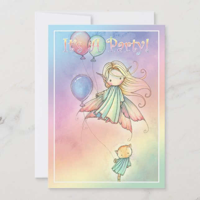 Niedliche Party Einladungen Fairy und Kitty (Vorderseite)