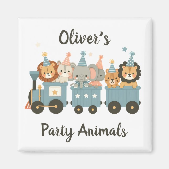 Niedliche Party Tiere im Zug Personalisiert Magnet (Vorne)