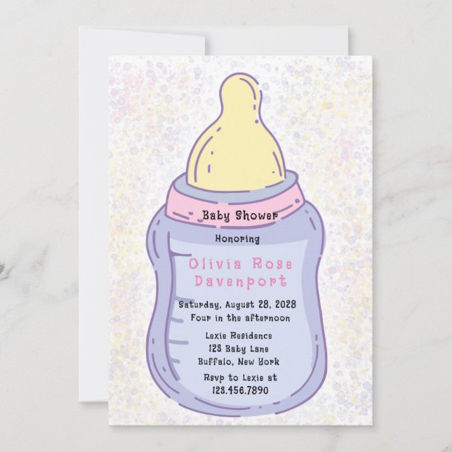 Niedliche Pastel Baby Flasche Babydusche Einladung (Vorderseite)