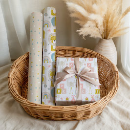 Niedliche Pastel Baby Girl Pink Elephant Stork Gir Geschenkpapier Set