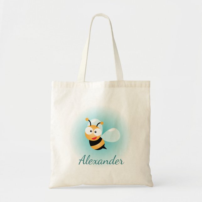 Niedliche Pastel Blue Green Sweet Bumble Bee Carto Tragetasche (Vorne)
