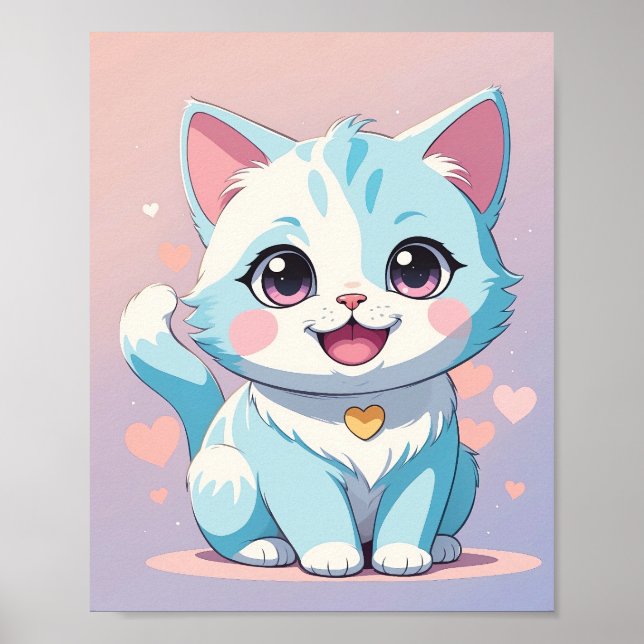 Niedliche Pastel Blue Kitten - Adorable Kinderzimm Poster (Vorne)