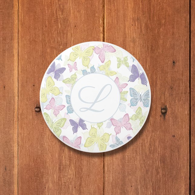 Niedliche Pastel Botanische Schmetterlinge Keramikknauf (Pastel botanical butterflies monogram door knob)