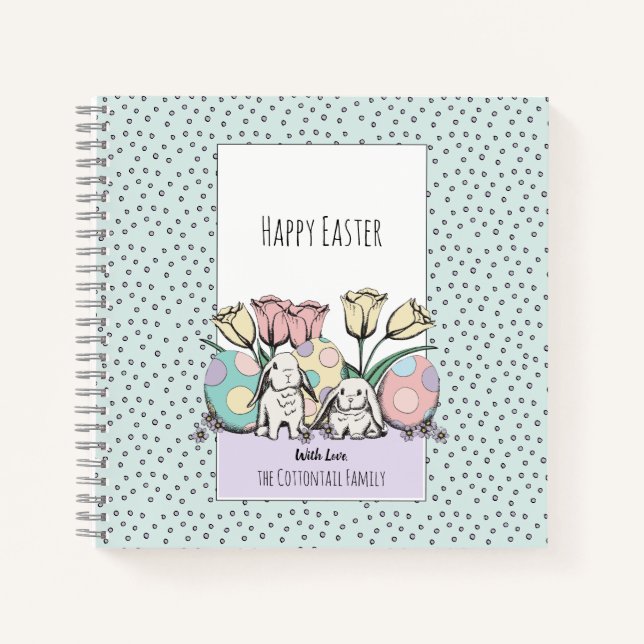 Niedliche Pastel Bunny Rabbit Happy Osterfest Indi Notizbuch (Vorderseite)