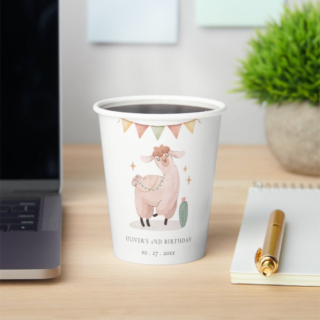 Niedliche Pastel Cactus Boho Llama jeden Geburtsta Pappbecher (InSitu)