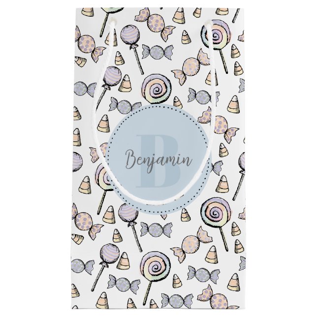 Niedliche Pastel Candy Theme Monogramm und Name Kleine Geschenktüte (Vorderseite)