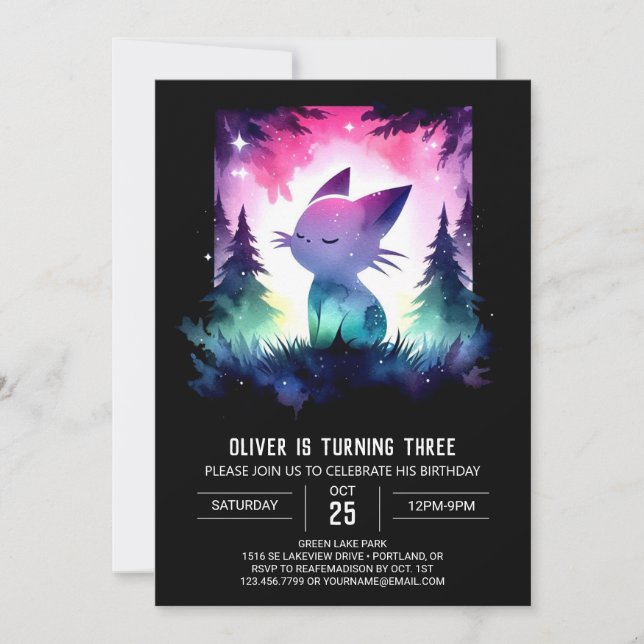 Niedliche Pastel Cat Geburtstag Einladung (Vorderseite)