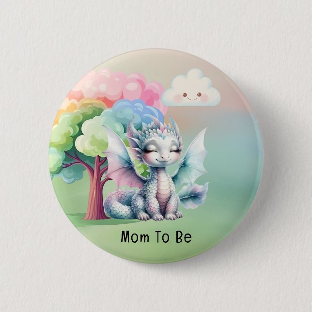 Niedliche Pastel Dragon Baby Dusche Mama zu sein Button (Vorderseite)