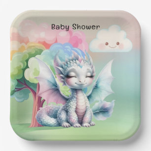 Niedliche Pastel Dragon Babydusche Pappteller