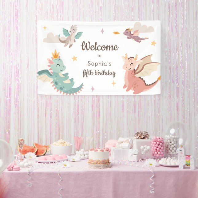 Niedliche Pastel Dragons Kindergeburtstag Party Banner (Party)