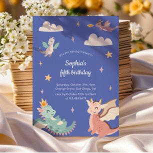 Niedliche Pastel Dragons Kindergeburtstag Party Einladung