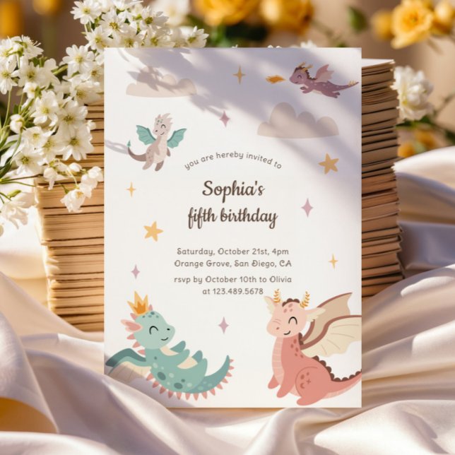 Niedliche Pastel Dragons Kindergeburtstag Party Einladung (Von Creator hochgeladen)