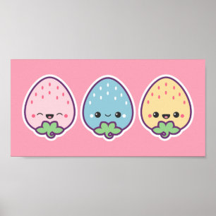 Niedliche Pastel Erdbeeren Poster