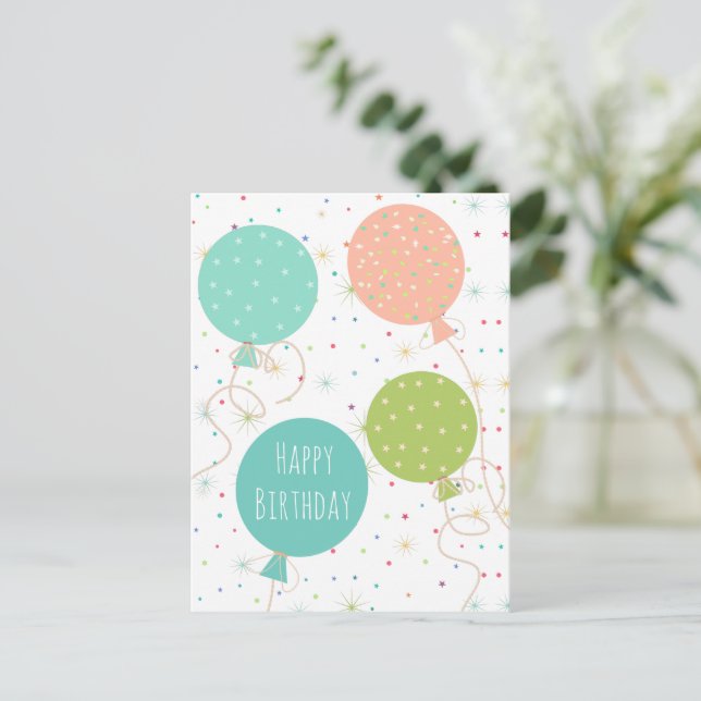 Niedliche Pastel farbige Balloons glücklich zum Ge Postkarte (Stehend Vorderseite)