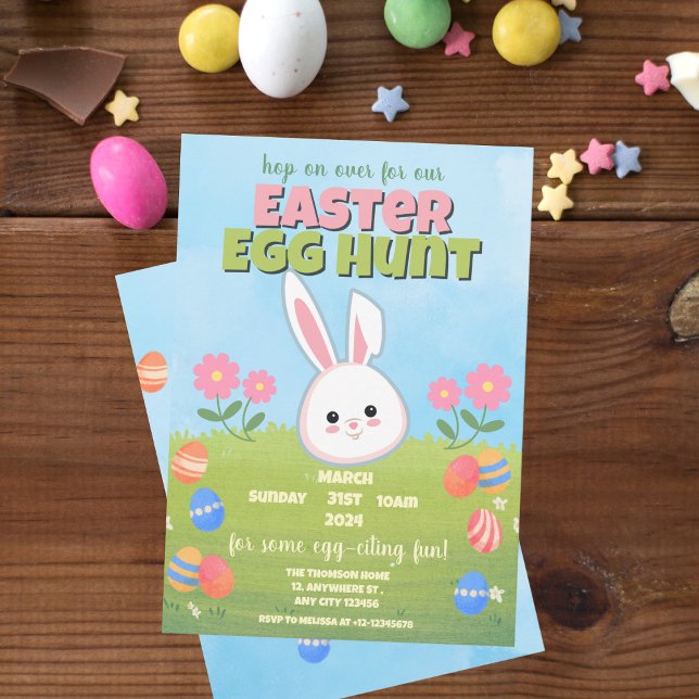 Niedliche Pastel Frühjahr Ostern Bunny Egg Hunt Einladung (Von Creator hochgeladen)