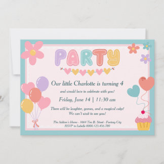 Niedliche Pastel Geburtstagsparty Einladung Kinder