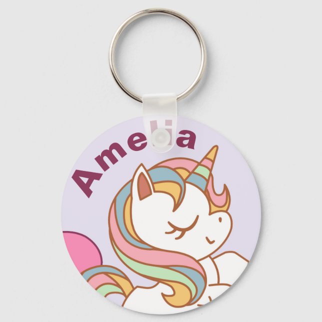 Niedliche Pastel gefärbt Einhorn Personalisiert Schlüsselanhänger (Vorderseite)