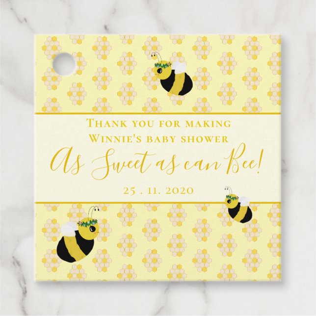 Niedliche Pastel Gelbe Bienenwabendusche Geschenkanhänger (Vorderseite)