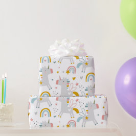 Niedliche Pastel Gray Blush Aquamarin Boho Einhorn Geschenkpapier
