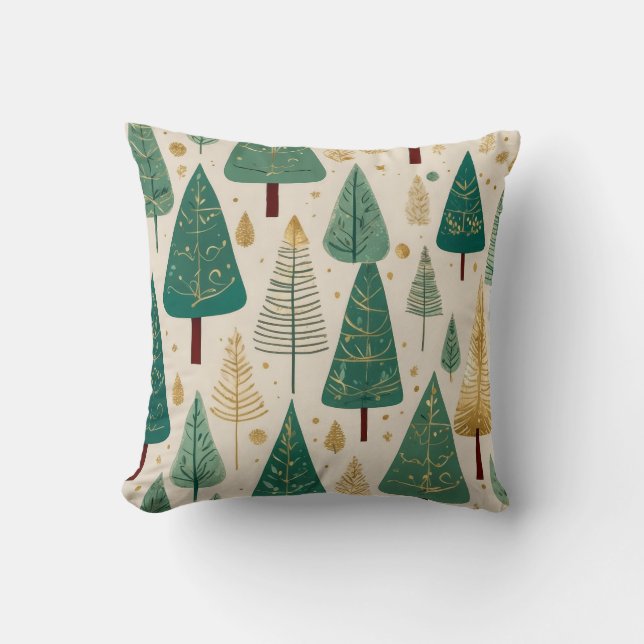 Niedliche Pastel Green Gold Weihnachtsbaummuster Kissen (Vorderseite)