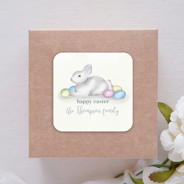 Niedliche Pastel Happy Osterfest Bunny Einfache Kl Quadratischer Aufkleber (Von Creator hochgeladen)