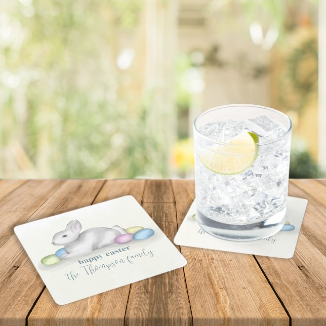 Niedliche Pastel Happy Osterfest Bunny Einfaches P Rechteckiger Pappuntersetzer (Von Creator hochgeladen)