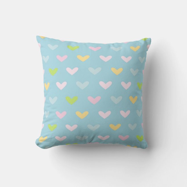 Niedliche Pastel-Herz-Muster leuchten Blau Kissen (Vorderseite)