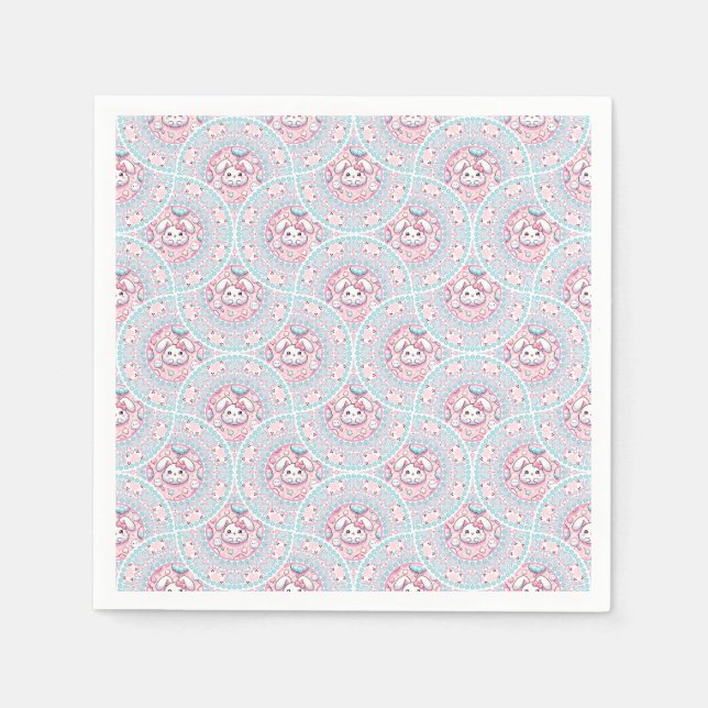 Niedliche Pastel Kawaii Bunny Dot Mandala Kunst, D Serviette (Vorderseite)